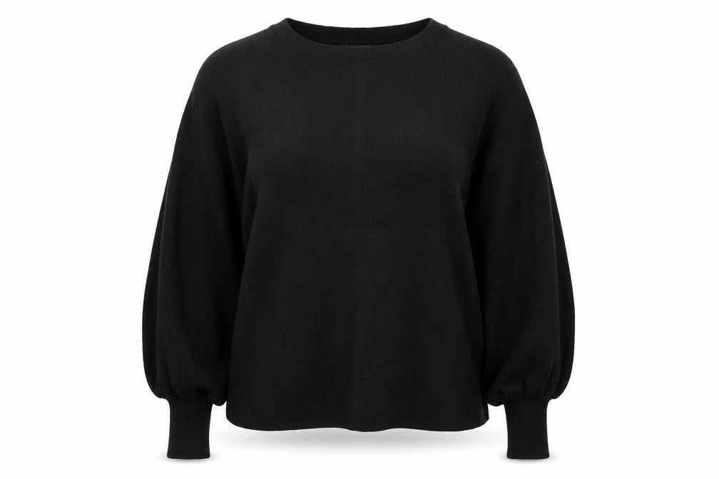 Front view of Autograph Women’s Black UK 16 Viscose Blend Crew Neck Balloon Sleeve Jumper