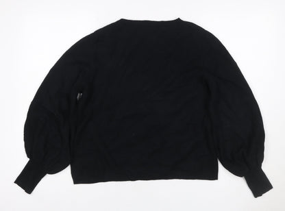 Autograph Women’s Black UK 16 Viscose Blend Crew Neck Balloon Sleeve Jumper
