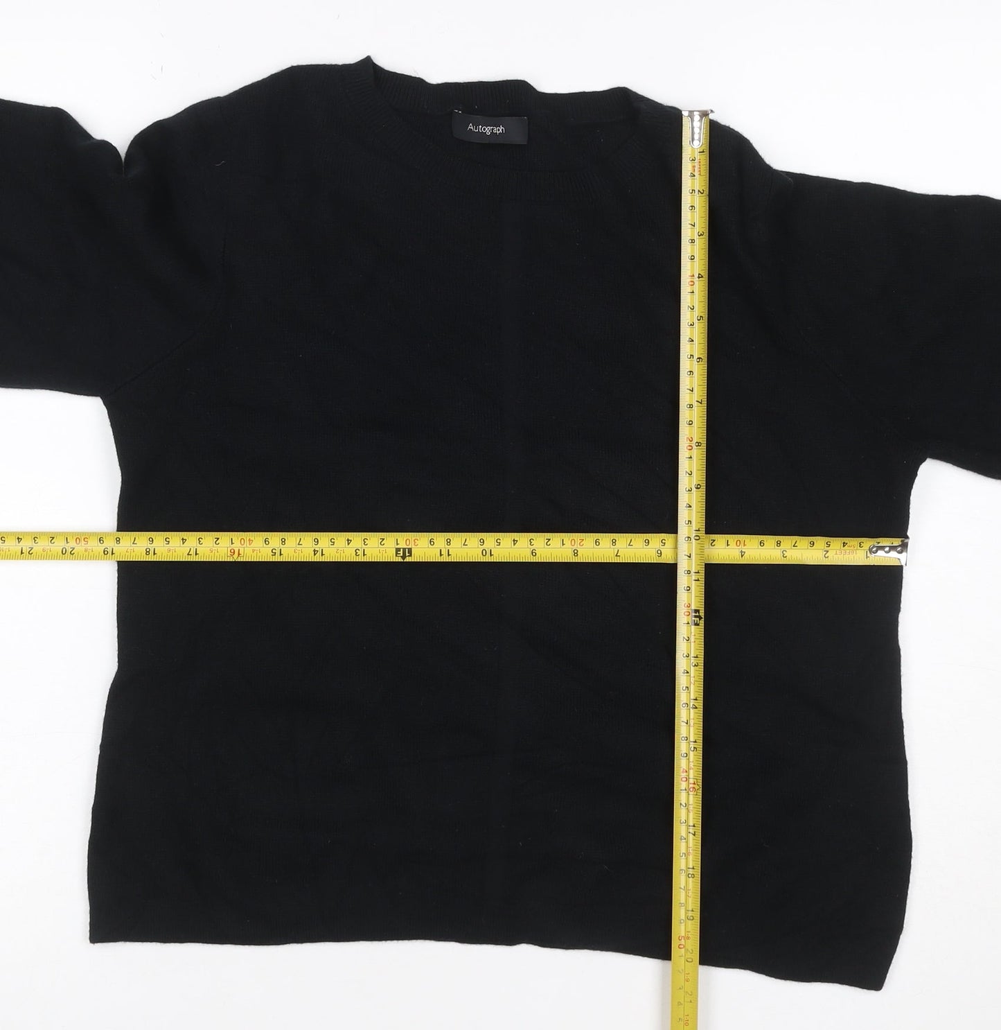 Autograph Women’s Black UK 16 Viscose Blend Crew Neck Balloon Sleeve Jumper