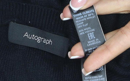 Autograph Women’s Black UK 16 Viscose Blend Crew Neck Balloon Sleeve Jumper
