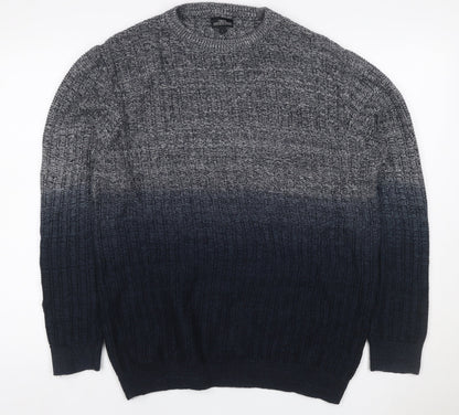 Next Men Black Grey Large Cable Knit Crew Neck Cotton Pullover Jumper