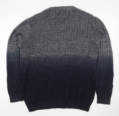 Next Men Black Grey Large Cable Knit Crew Neck Cotton Pullover Jumper