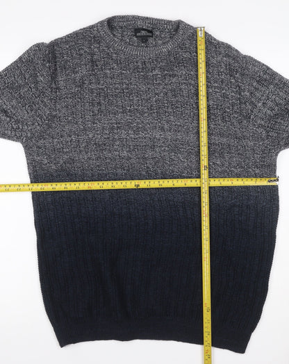 Next Men Black Grey Large Cable Knit Crew Neck Cotton Pullover Jumper