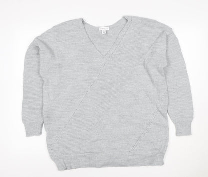 Topshop Women Grey S V-Neck Oversized Knit Pullover Jumper