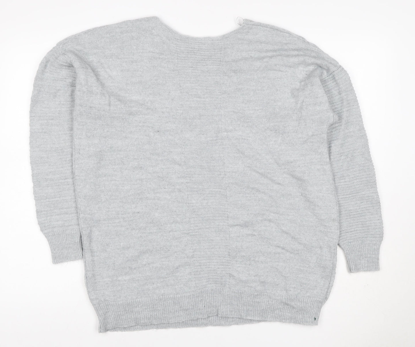 Topshop Women Grey S V-Neck Oversized Knit Pullover Jumper