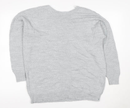 Topshop Women Grey S V-Neck Oversized Knit Pullover Jumper