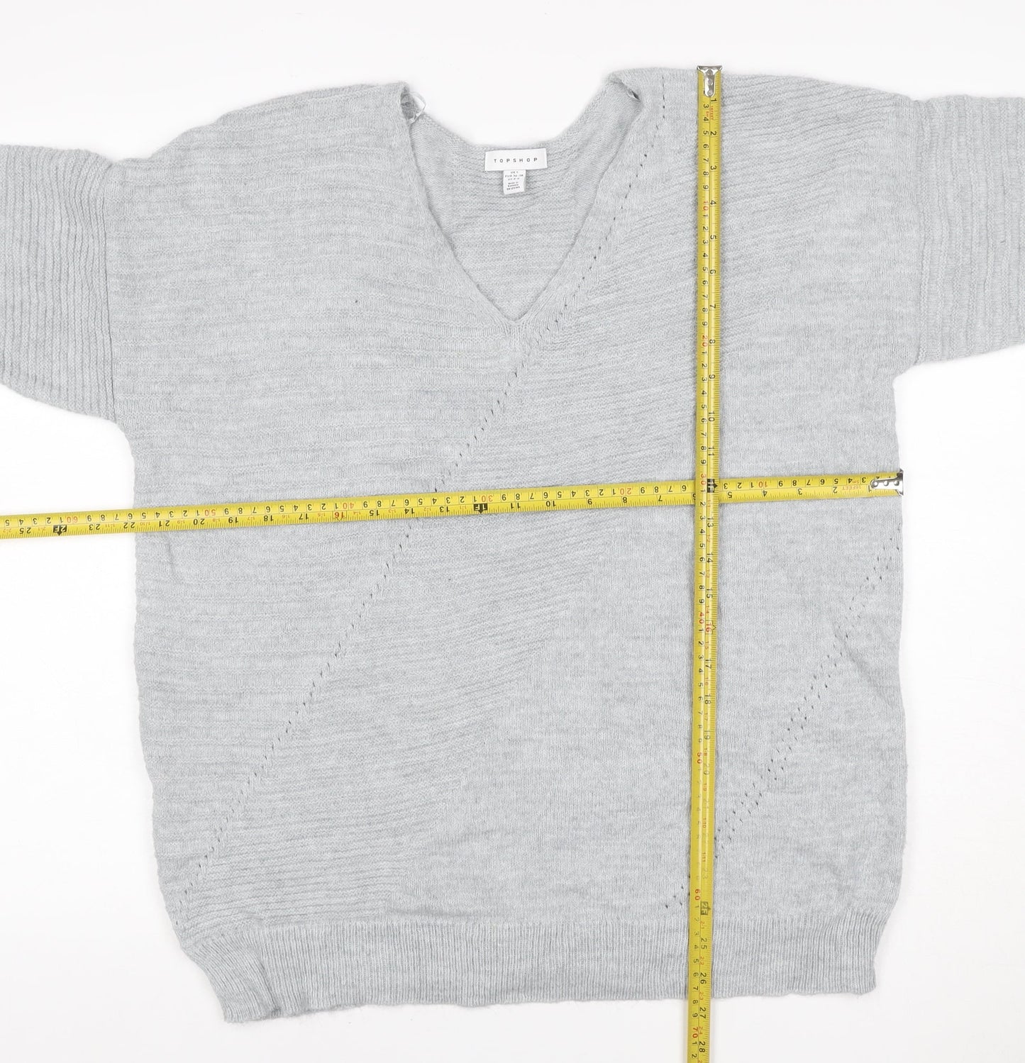 Topshop Women Grey S V-Neck Oversized Knit Pullover Jumper