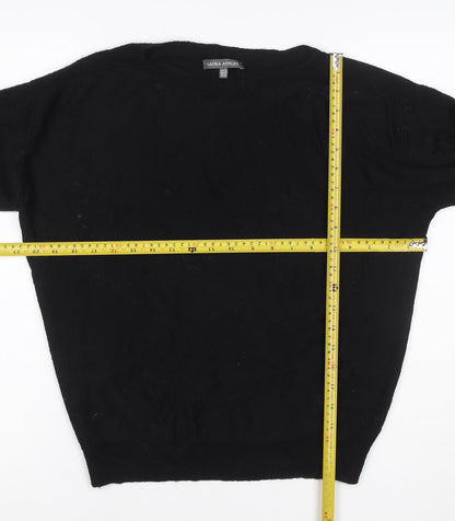 Laura Ashley Women Black UK 12 Merino Wool Crew Neck Jumper