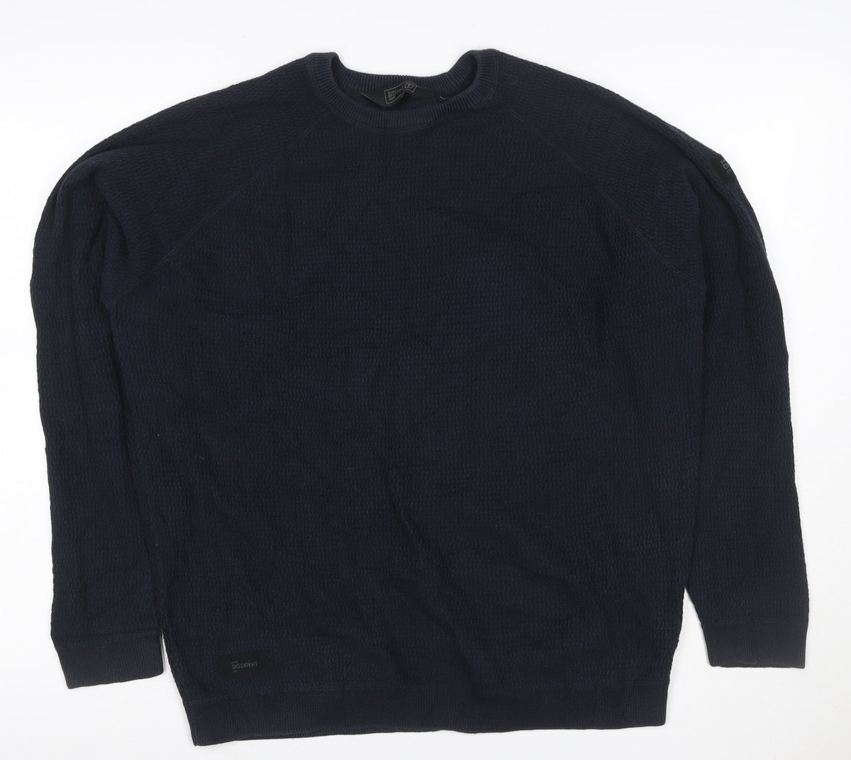 Dissident Men’s Navy Blue 3XL Crew Neck Knit Pullover Jumper Logo