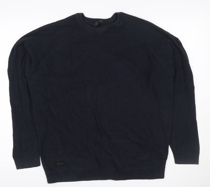 Dissident Men’s Navy Blue 3XL Crew Neck Knit Pullover Jumper Logo