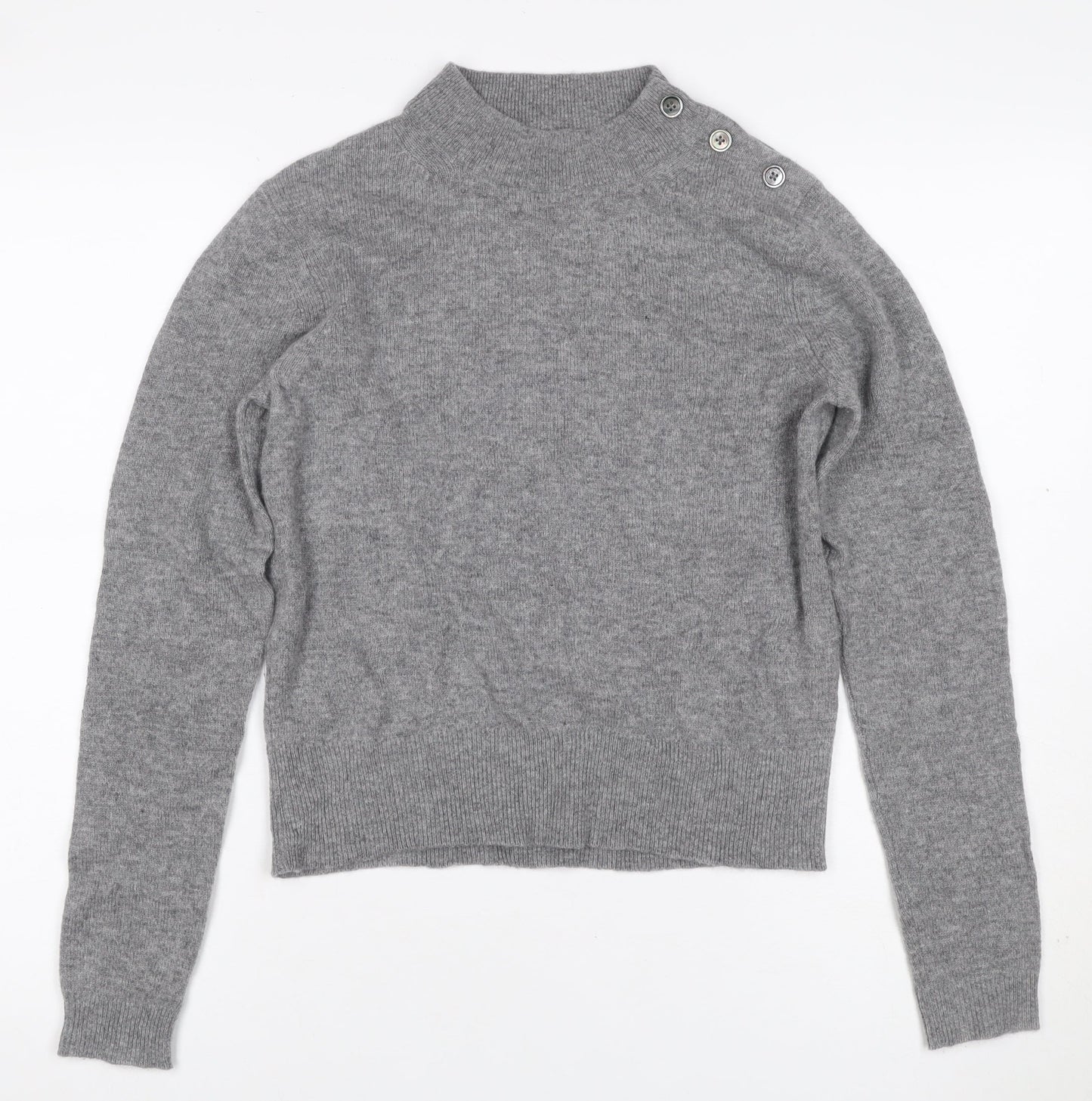 Toast Women Grey S Wool Cashmere Mock Neck Button Shoulder Jumper