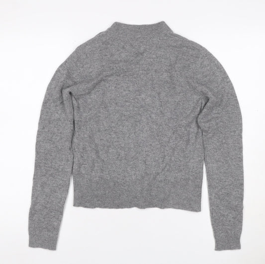 Toast Women Grey S Wool Cashmere Mock Neck Button Shoulder Jumper