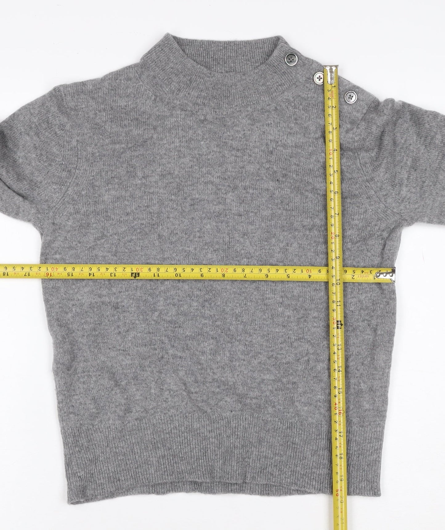 Toast Women Grey S Wool Cashmere Mock Neck Button Shoulder Jumper