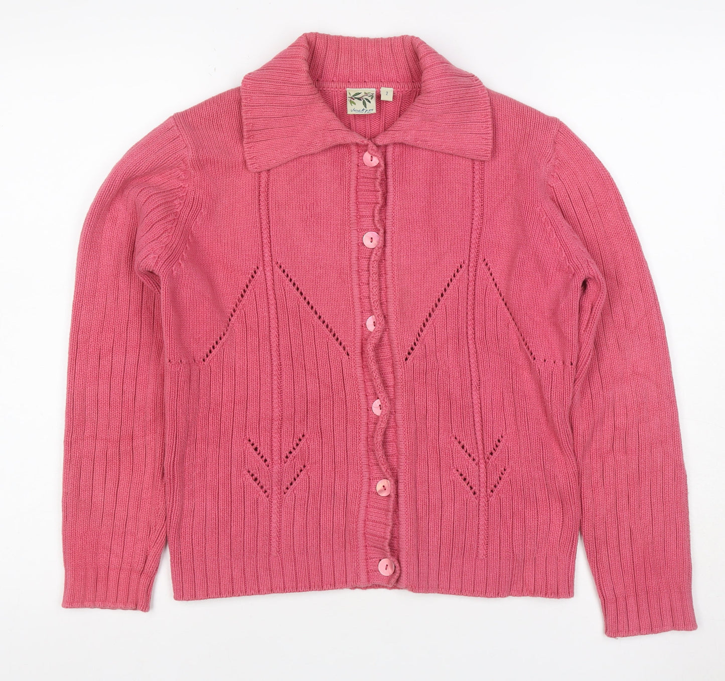 Mackays Women’s Pink Size 2 Cotton Cable Knit Collared Cardigan