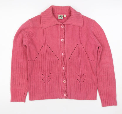 Mackays Women’s Pink Size 2 Cotton Cable Knit Collared Cardigan
