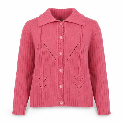 Mackays Women’s Pink Size 2 Cotton Cable Knit Collared Cardigan