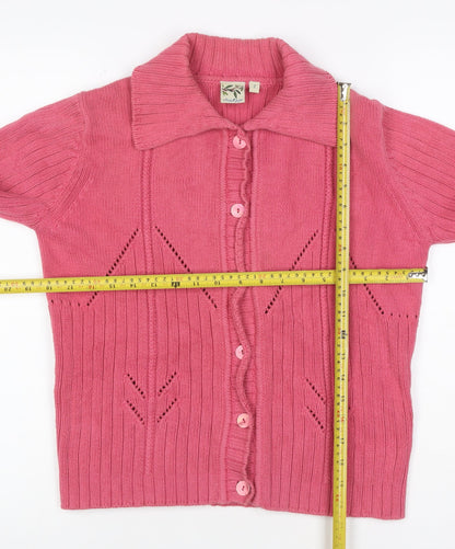 Mackays Women’s Pink Size 2 Cotton Cable Knit Collared Cardigan