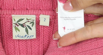 Mackays Women’s Pink Size 2 Cotton Cable Knit Collared Cardigan