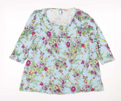 Cath Kidston Women Blue M Floral Viscose Tunic Blouse 3/4 Sleeve