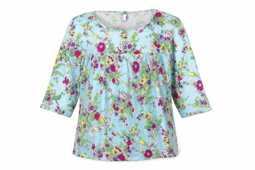 Front view of Cath Kidston Women Blue M Floral Viscose Tunic Blouse 3/4 Sleeve