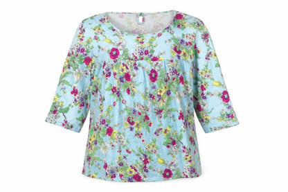 Front view of Cath Kidston Women Blue M Floral Viscose Tunic Blouse 3/4 Sleeve