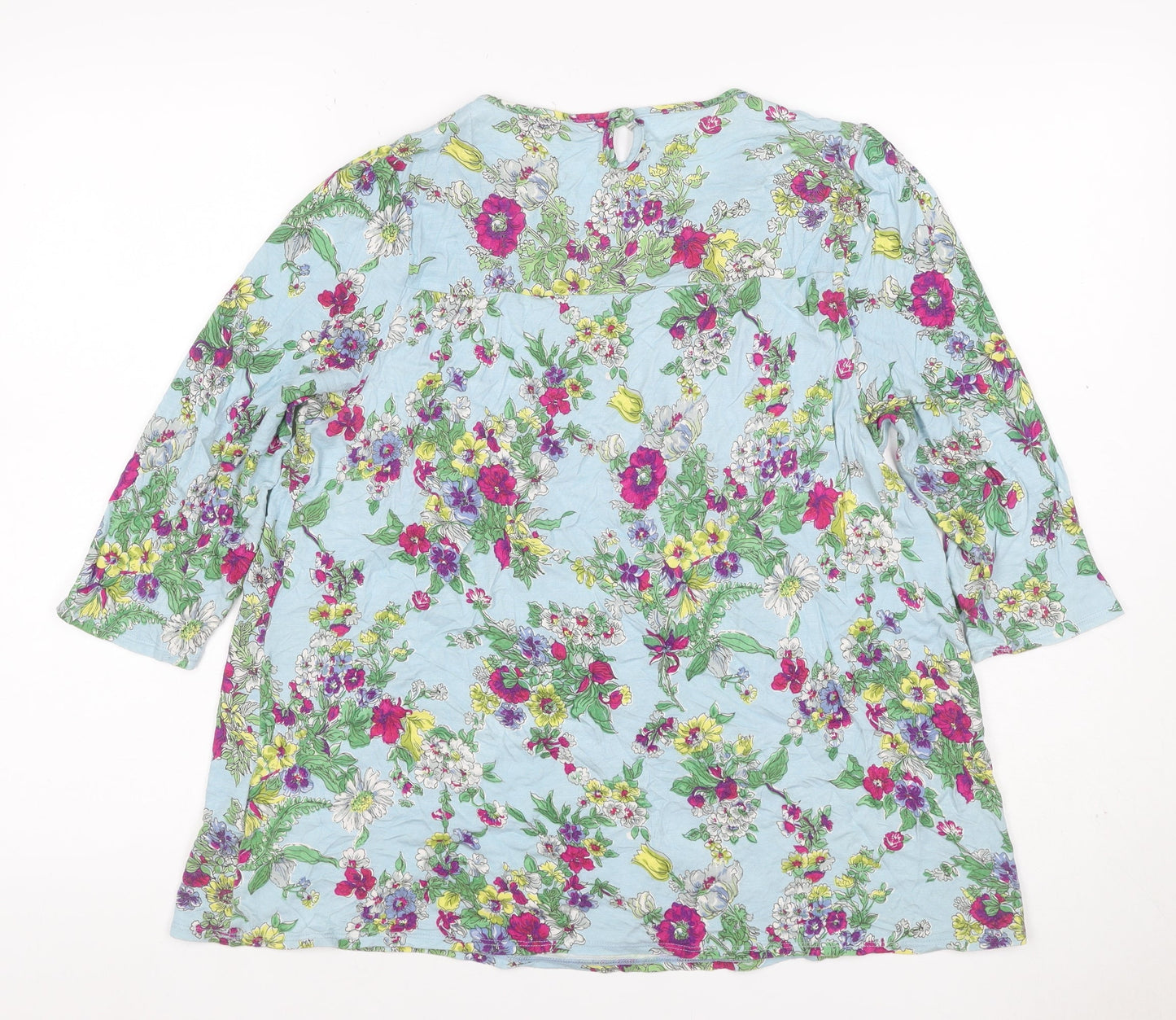 Cath Kidston Women Blue M Floral Viscose Tunic Blouse 3/4 Sleeve