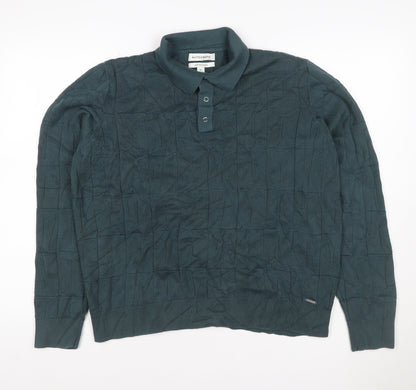 Autograph Men’s Green XL Collared Henley Cotton Modal Textured Jumper