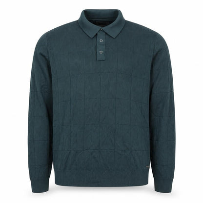 Front view of Autograph Men’s Green XL Collared Henley Cotton Modal Textured Jumper