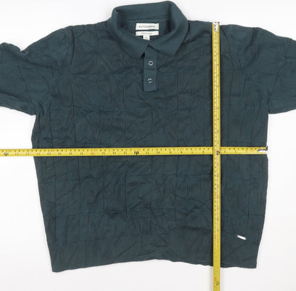 Autograph Men’s Green XL Collared Henley Cotton Modal Textured Jumper