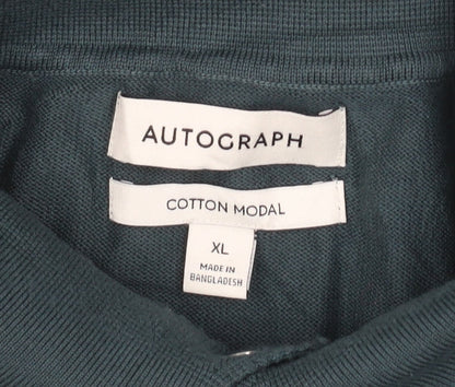 Autograph Men’s Green XL Collared Henley Cotton Modal Textured Jumper