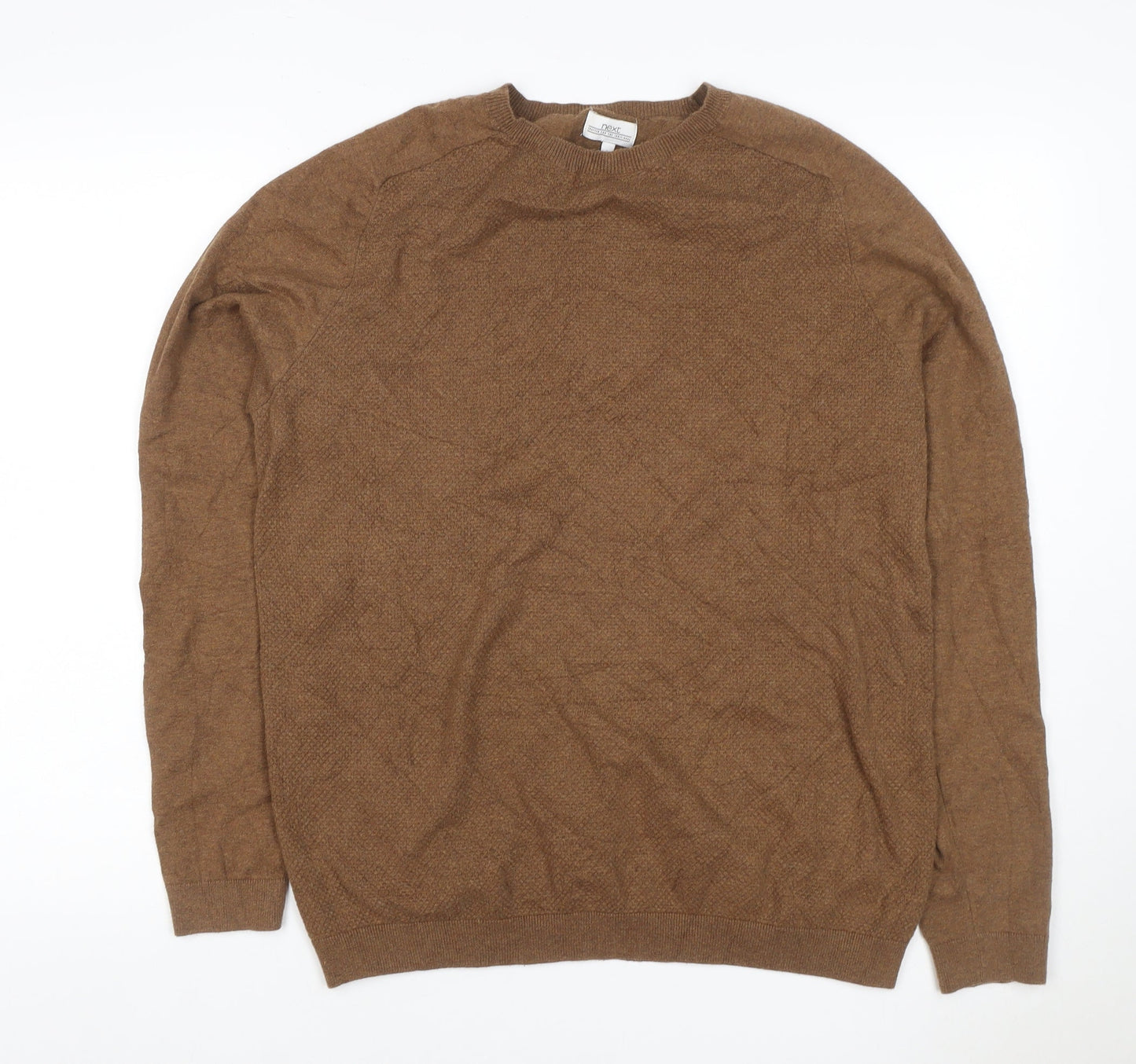 Next Men’s Brown L Crew Neck Cotton Blend Knit Pullover Jumper