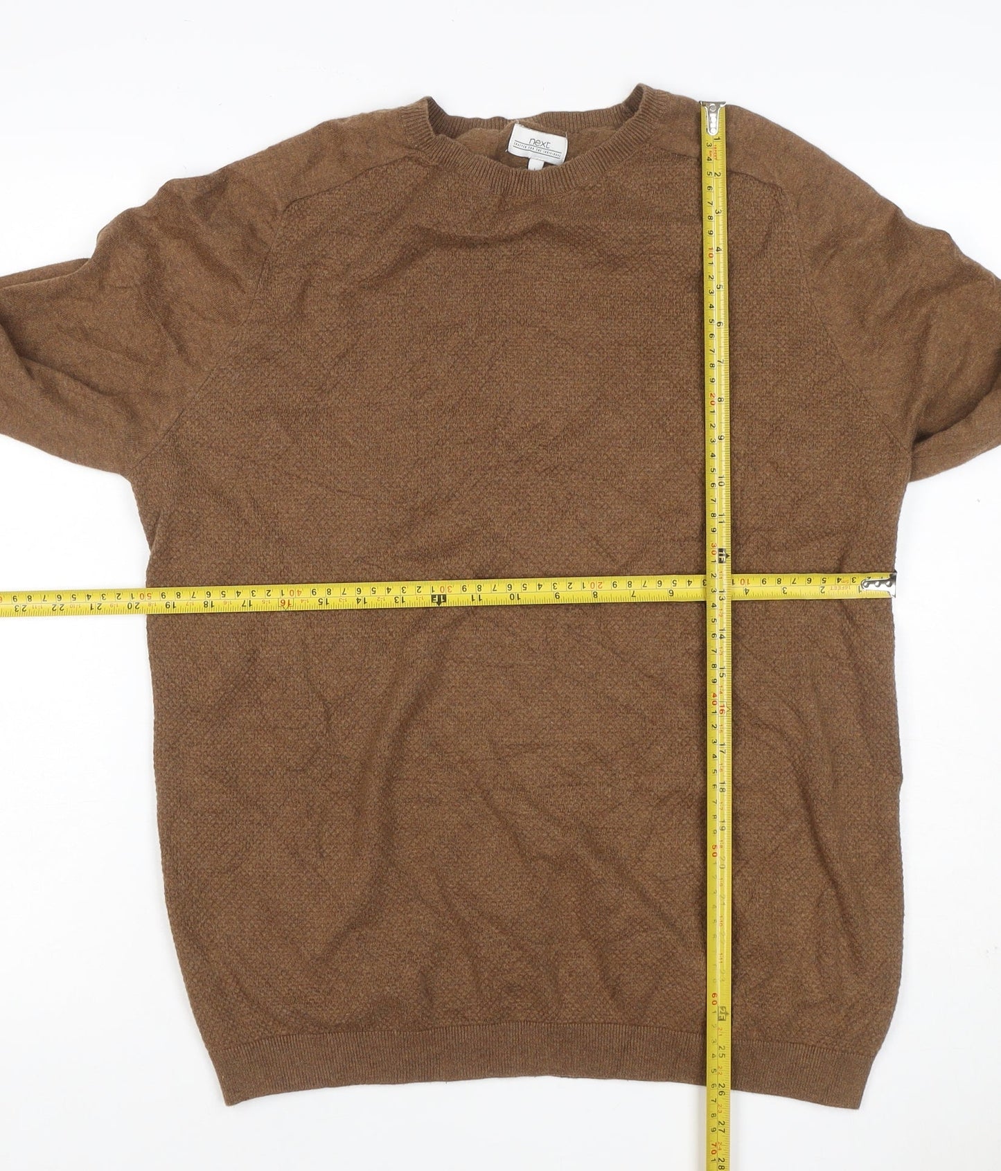 Next Men’s Brown L Crew Neck Cotton Blend Knit Pullover Jumper
