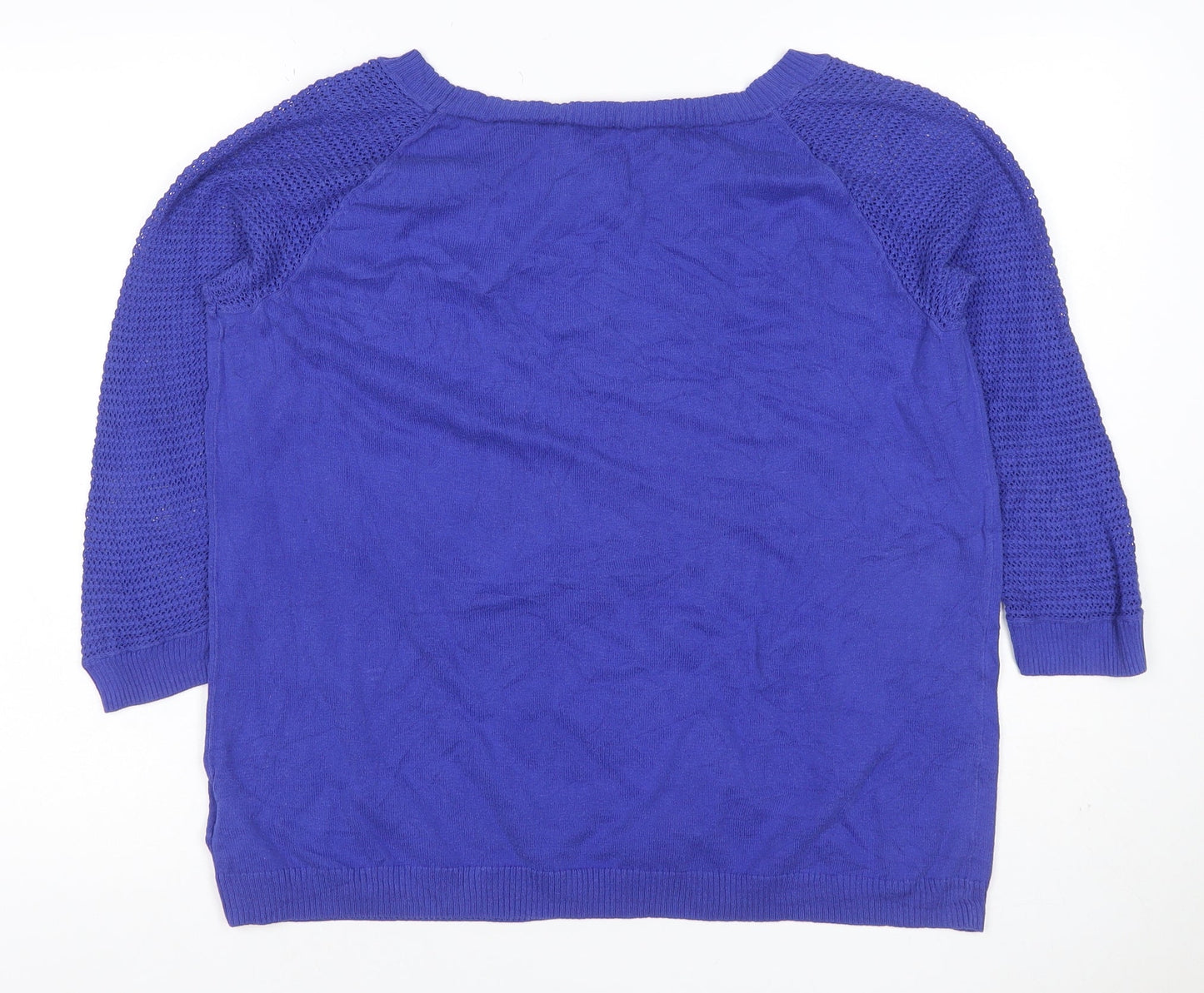 Gap Women's Blue Cotton Open-Knit Raglan Crew Neck Jumper Size L