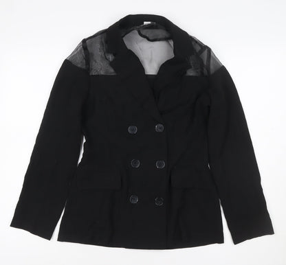 Unique21 Women’s Black UK 12 Double-Breasted Sheer Panel Blazer