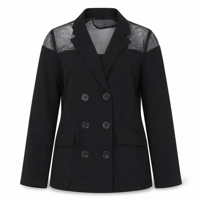 Unique21 Women’s Black UK 12 Double-Breasted Sheer Panel Blazer