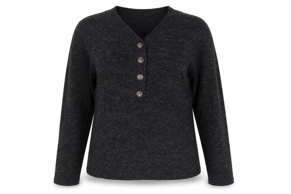 Zara Women’s Grey L Henley V-Neck Button Knit Jumper