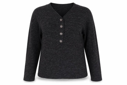 Zara Women’s Grey L Henley V-Neck Button Knit Jumper