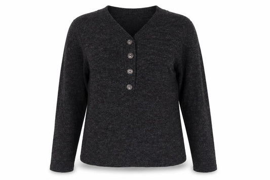 Zara Women’s Grey L Henley V-Neck Button Knit Jumper