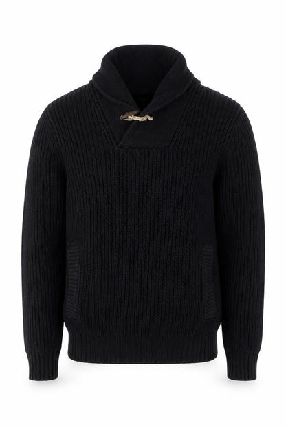 H&M L.O.G.G. Men’s Black S Chunky Knit Shawl Collar Toggle Jumper