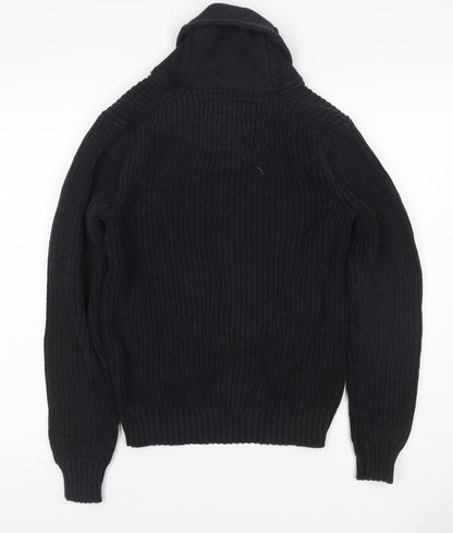 H&M L.O.G.G. Men’s Black S Chunky Knit Shawl Collar Toggle Jumper