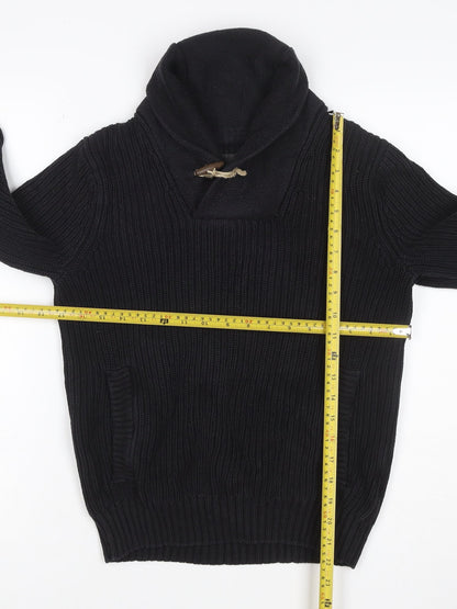 H&M L.O.G.G. Men’s Black S Chunky Knit Shawl Collar Toggle Jumper