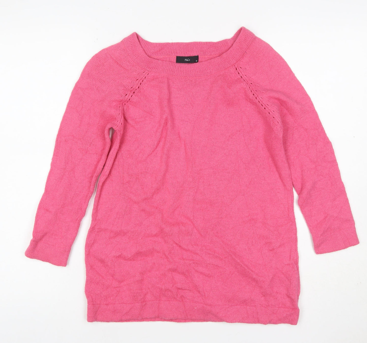 M&Co Women’s Pink Size 10 Cotton Blend Raglan Crew Neck Jumper