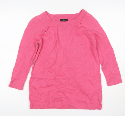 M&Co Women’s Pink Size 10 Cotton Blend Raglan Crew Neck Jumper