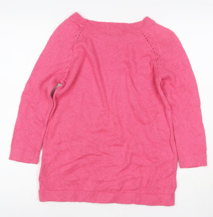 M&Co Women’s Pink Size 10 Cotton Blend Raglan Crew Neck Jumper