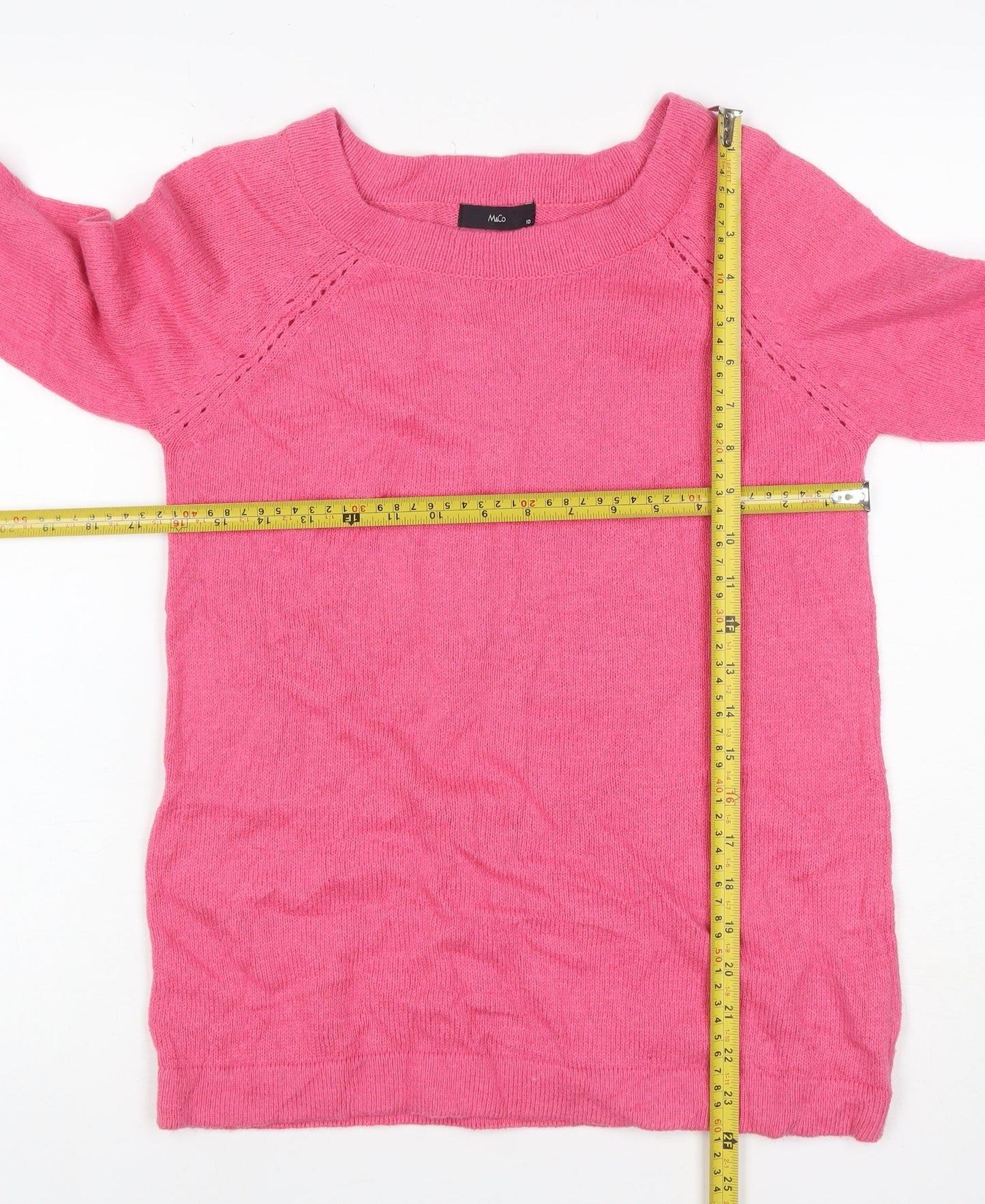 M&Co Women’s Pink Size 10 Cotton Blend Raglan Crew Neck Jumper