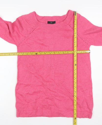 M&Co Women’s Pink Size 10 Cotton Blend Raglan Crew Neck Jumper