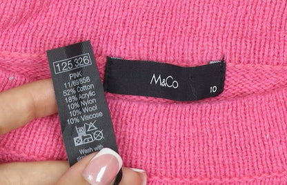 M&Co Women’s Pink Size 10 Cotton Blend Raglan Crew Neck Jumper