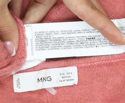 MNG Women’s Pink Size S V-Neck Long Sleeve Knit Pullover Jumper