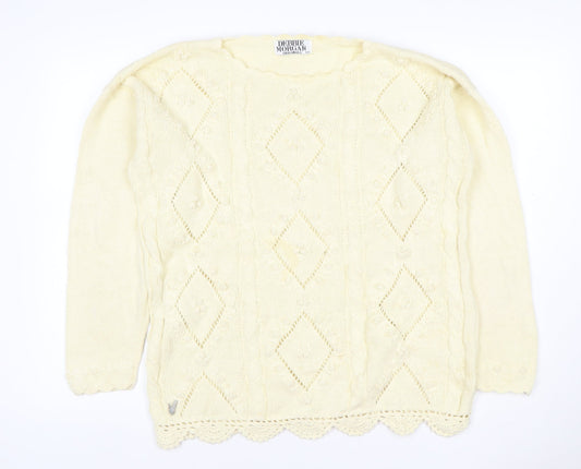Debbie Morgan Women Ivory One Size Cable Knit Argyle Pullover Jumper