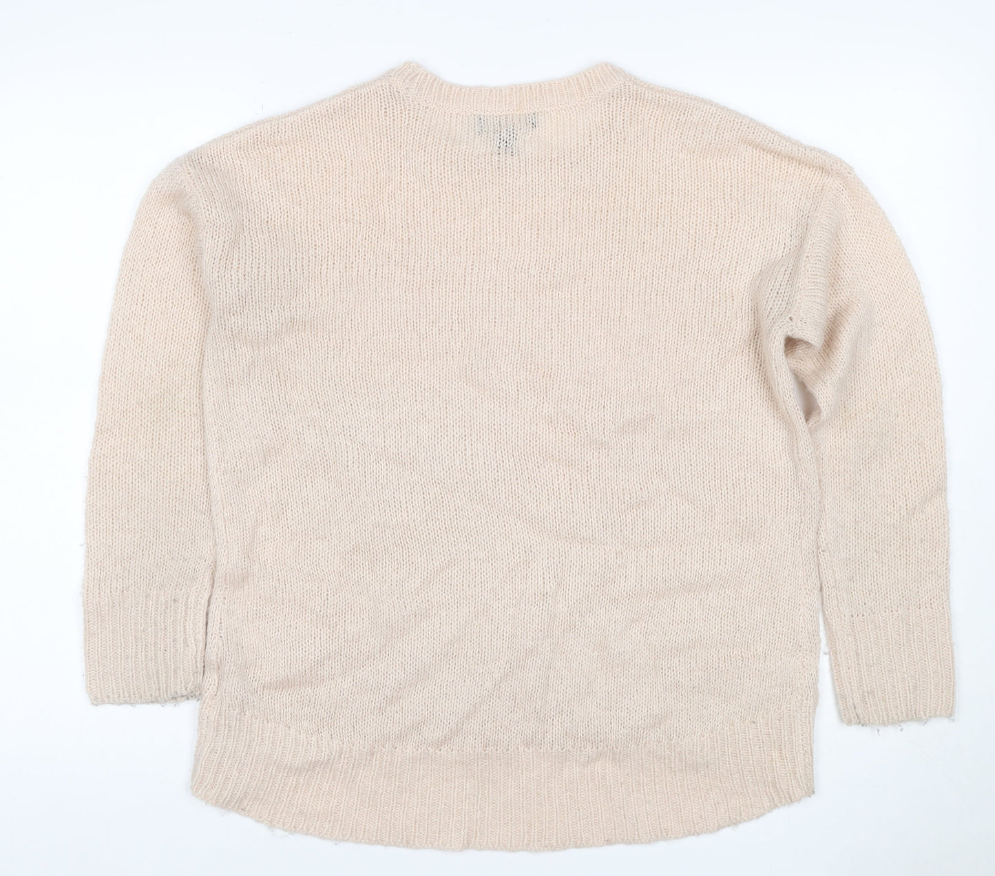 New Look Women Beige S Open Knit Crew Neck Long Sleeve Jumper